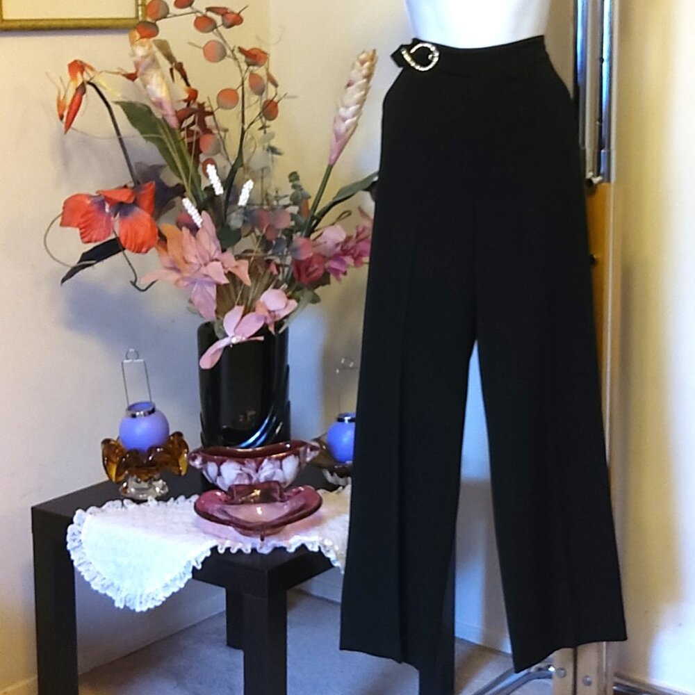 NEW Petite Women's Black High Waisted Pants Wide-Leg Trousers Size 14